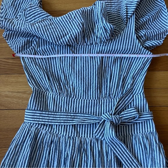Tory Burch Blue White Seersucker Stripes Ruffle Eyelet Preppy Summer Dress 4 - Picture 8 of 11